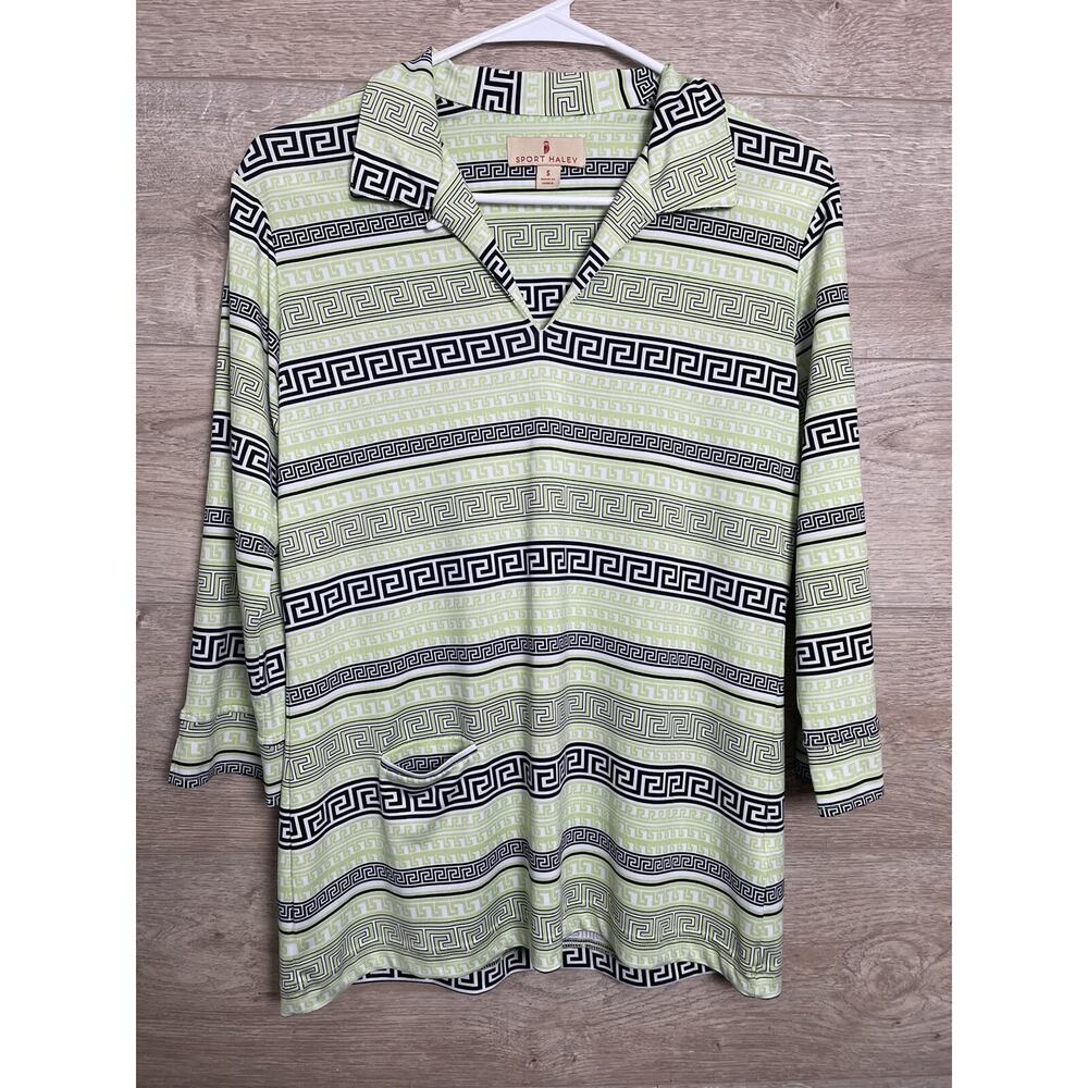 Sport Haley Women's Top Golf Shirt Small 3/4 Sleeve Green White Black Design